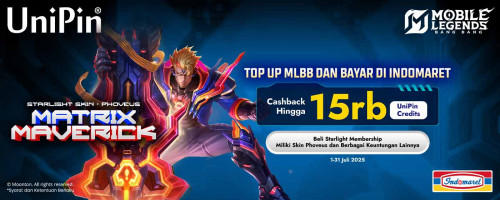 Top Up MLBB dan bayar di Indomaret, Dapatkan hingga 15.000 UniPin Credits, Skin Phoveus dan Bonus lainnya!